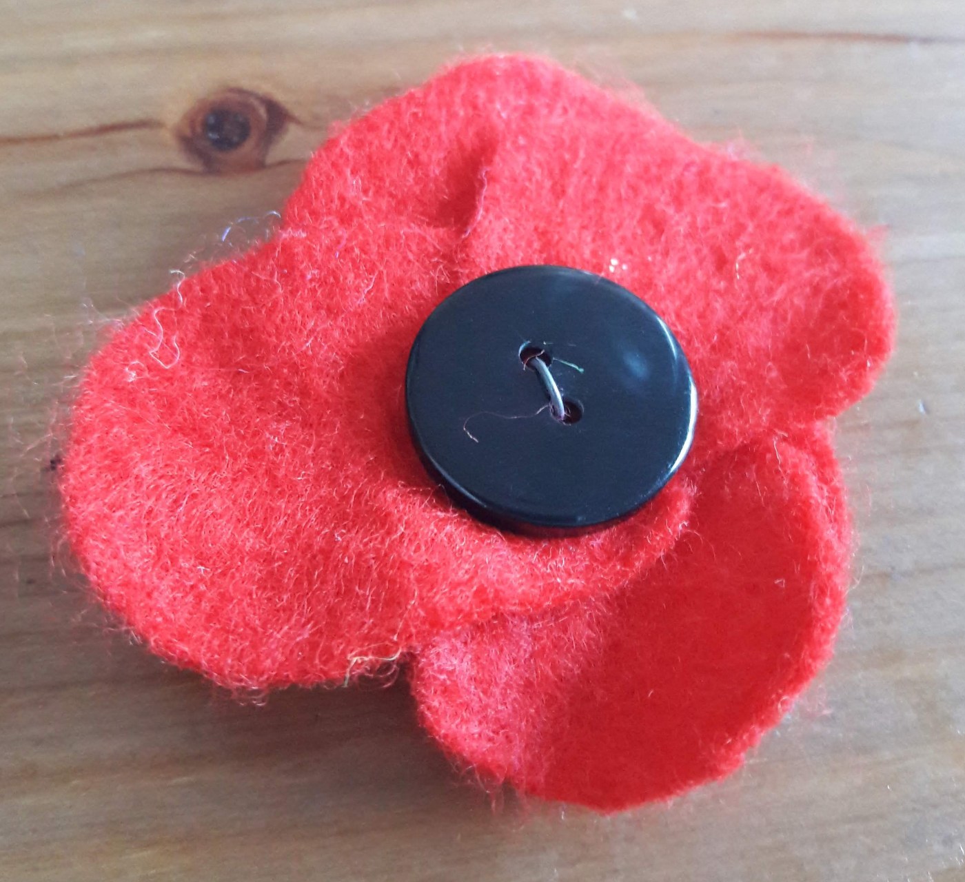 A homemade felt poppy.